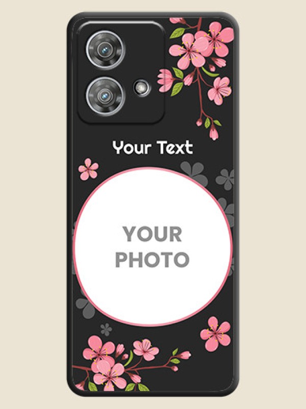 Custom Round Image with Pink Color Floral Design on Photo On Space Black Custom Soft Matte Mobile Back Cover - Motorola Edge 40 Neo - alternate view