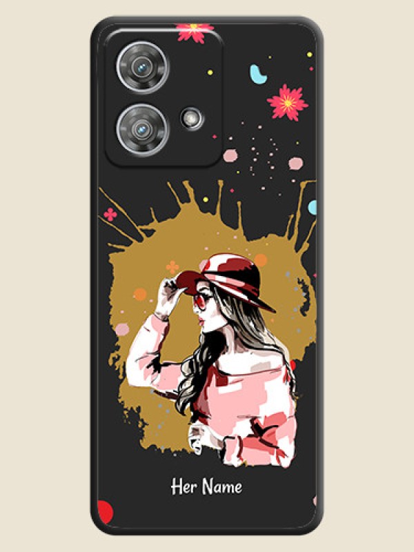 Custom Mordern Lady With Color Splash Background With Custom Text On Space Black Custom Soft Matte Mobile Back Cover - Motorola Edge 40 Neo - alternate view