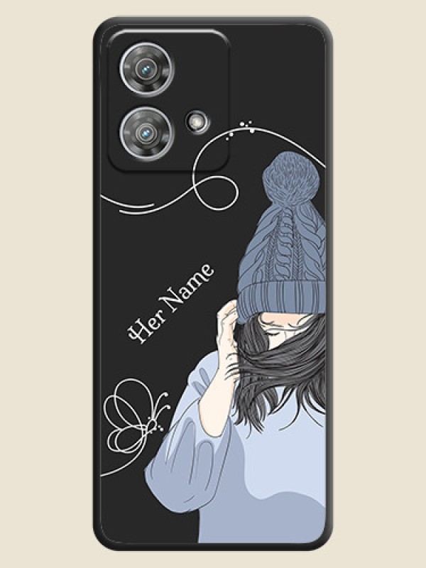 Custom Girl With Blue Winter Outfiit Custom Text Design On Space Black Custom Soft Matte Mobile Back Cover - Motorola Edge 40 Neo - alternate view