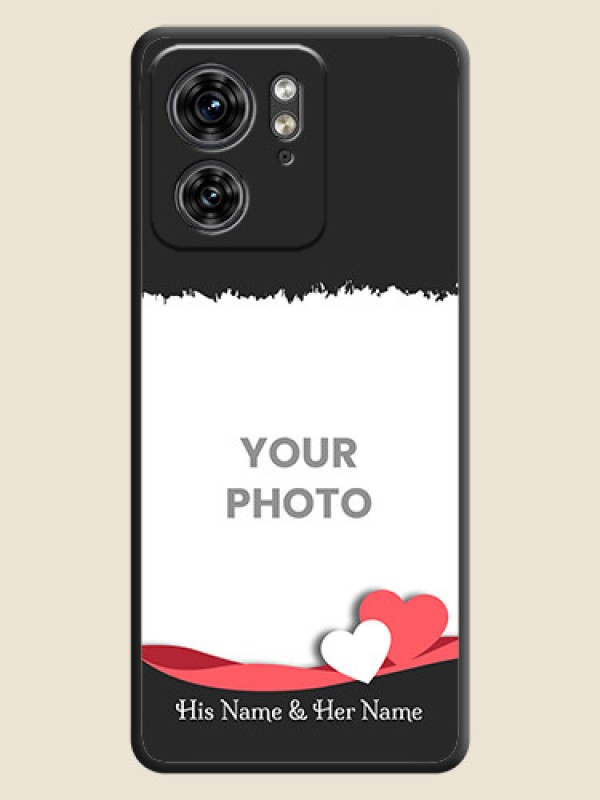 Custom Pink Color Love Shaped Ribbon Design with Text on Space Black Custom Soft Matte Phone Back Cover - Edge 40 - alternate view