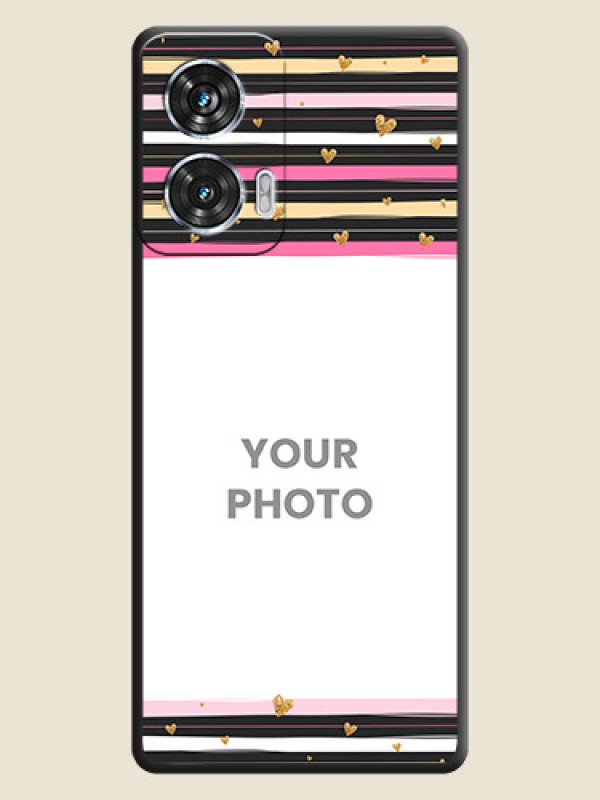 Custom Multicolor Lines and Golden Love Symbols Design on Photo On Space Black Custom Soft Matte Mobile Back Cover - Motorola Edge 50 Fusion - alternate view