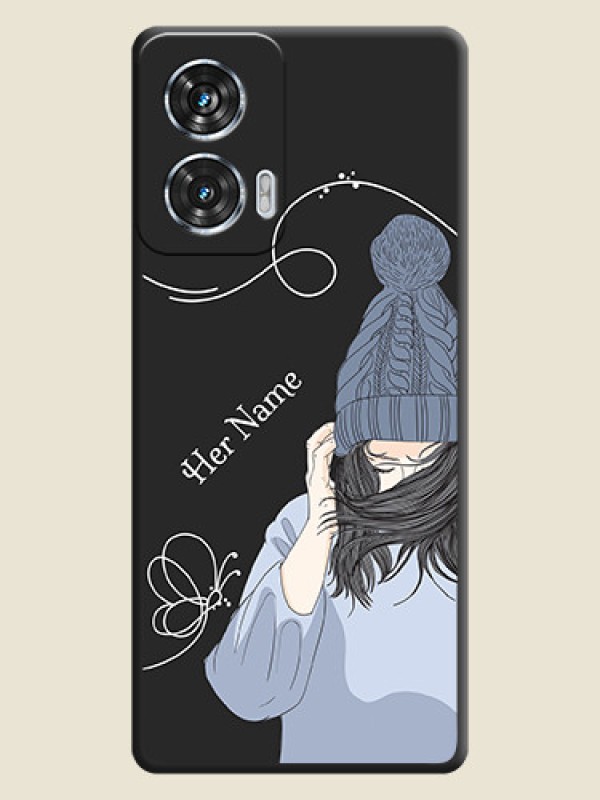 Custom Girl With Blue Winter Outfiit Custom Text Design On Space Black Custom Soft Matte Mobile Back Cover - Motorola Edge 50 Fusion - alternate view