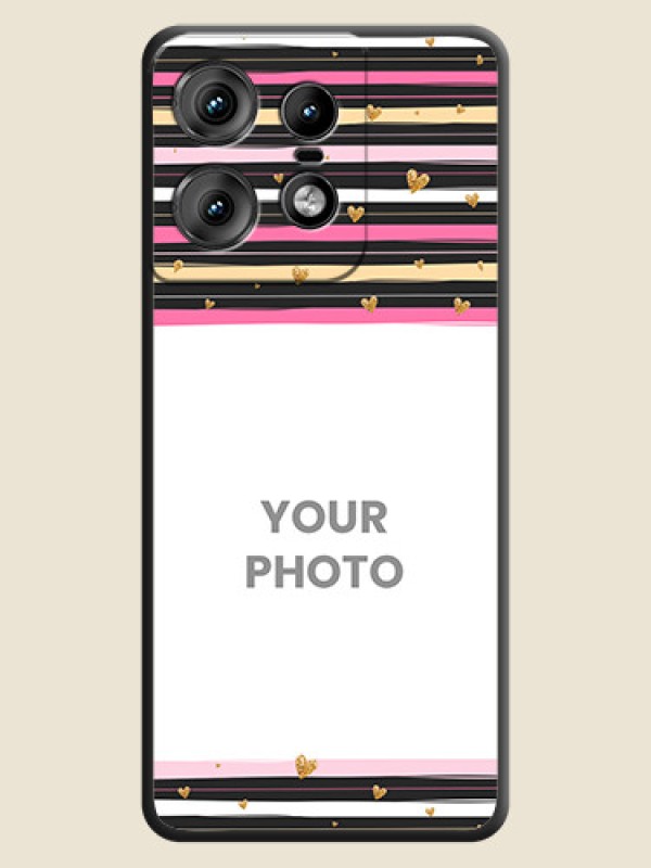 Custom Multicolor Lines and Golden Love Symbols Design on Photo On Space Black Custom Soft Matte Mobile Back Cover - Motorola Edge 50 Pro 5G - alternate view