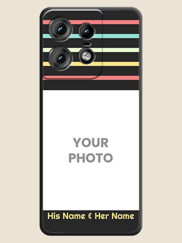 Custom Color Stripes with Photo and Text on Photo On Space Black Custom Soft Matte Mobile Back Cover - Motorola Edge 50 Pro 5G - alternate view