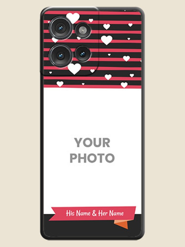 Custom White Color Love Symbols with Pink Lines Pattern On Space Black Custom Soft Matte Mobile Back Cover - Motorola Edge 50 - alternate view