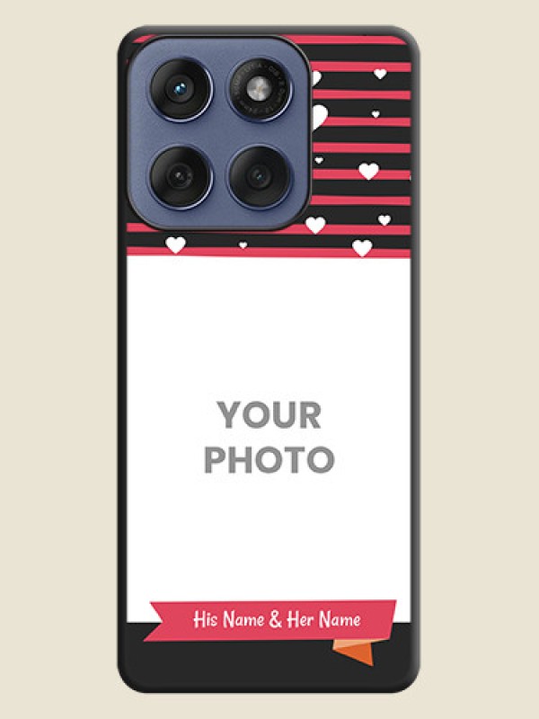 Custom White Color Love Symbols with Pink Lines Pattern On Space Black Custom Soft Matte Mobile Back Cover - Motorola Edge 60 Fusion - alternate view