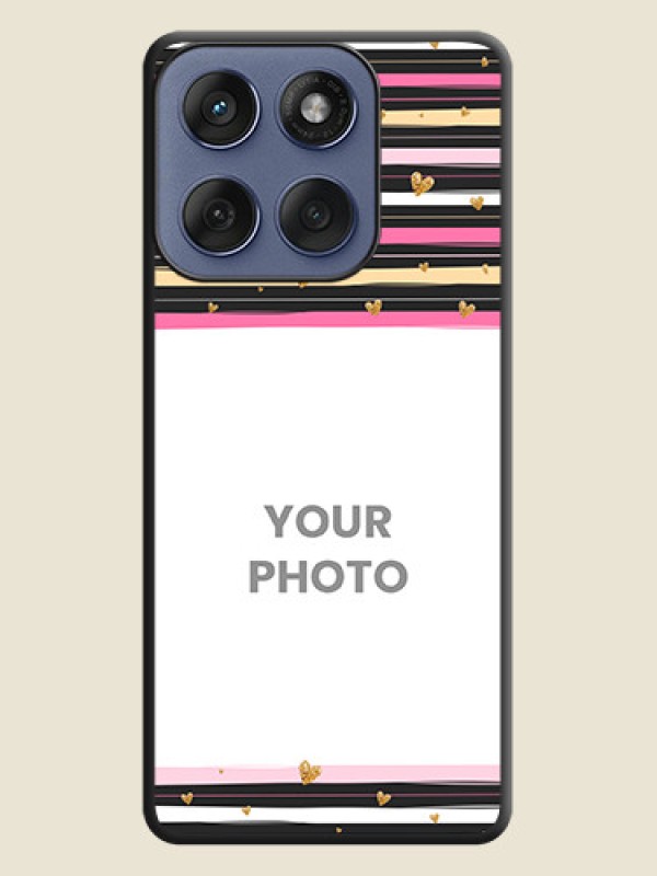Custom Multicolor Lines and Golden Love Symbols Design on Photo On Space Black Custom Soft Matte Mobile Back Cover - Motorola Edge 60 Fusion - alternate view