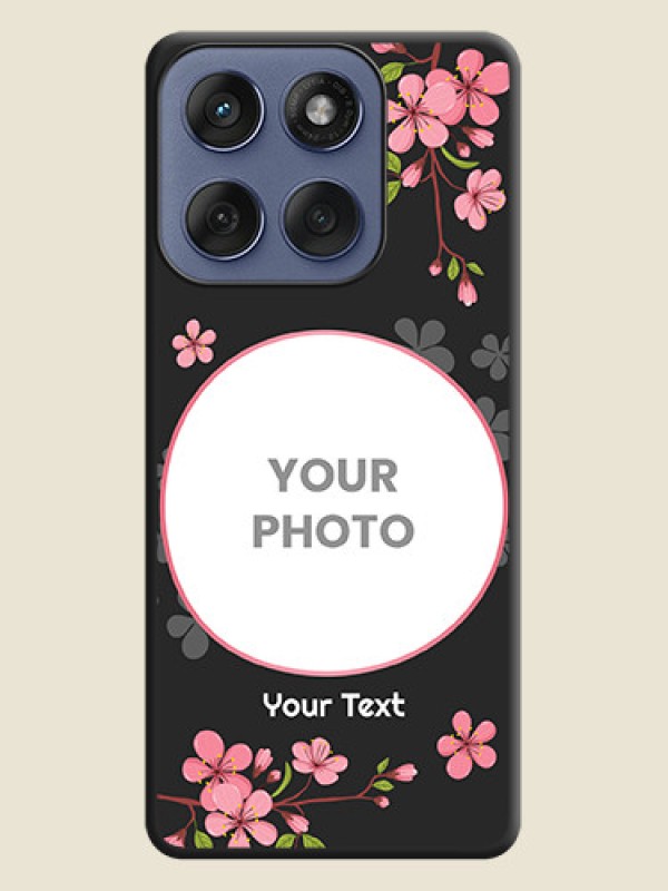 Custom Round Image with Pink Color Floral Design on Photo On Space Black Custom Soft Matte Mobile Back Cover - Motorola Edge 60 Fusion - alternate view