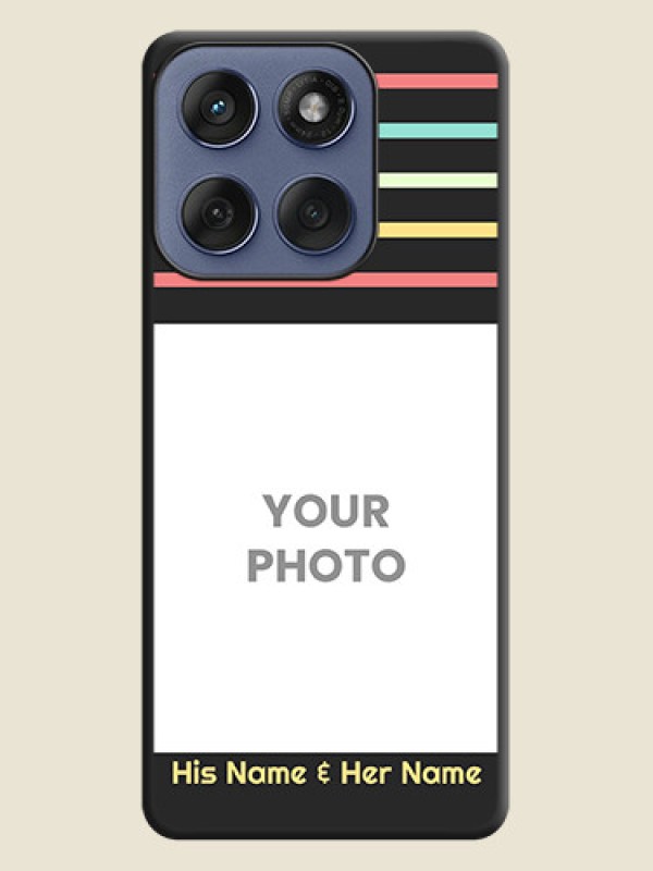 Custom Color Stripes with Photo and Text on Photo On Space Black Custom Soft Matte Mobile Back Cover - Motorola Edge 60 Fusion - alternate view