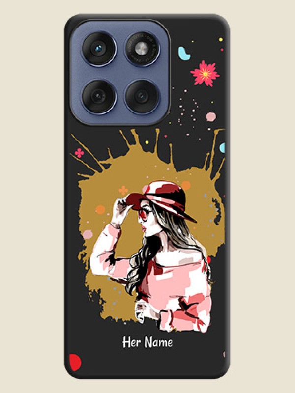Custom Mordern Lady With Color Splash Background With Custom Text On Space Black Custom Soft Matte Mobile Back Cover - Motorola Edge 60 Fusion - alternate view