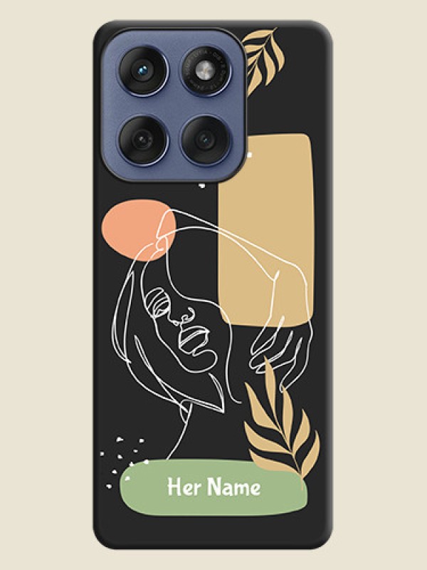 Custom Custom Text With Line Art Of Women & Leaves Design On Space Black Custom Soft Matte Mobile Back Cover - Motorola Edge 60 Fusion - alternate view