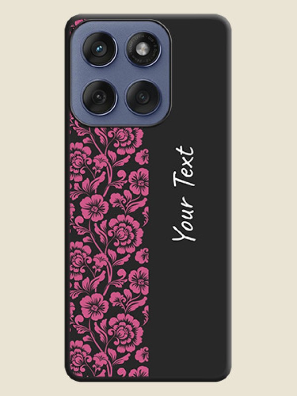 Custom Pink Floral Pattern Design With Custom Text On Space Black Custom Soft Matte Mobile Back Cover - Motorola Edge 60 Fusion - alternate view