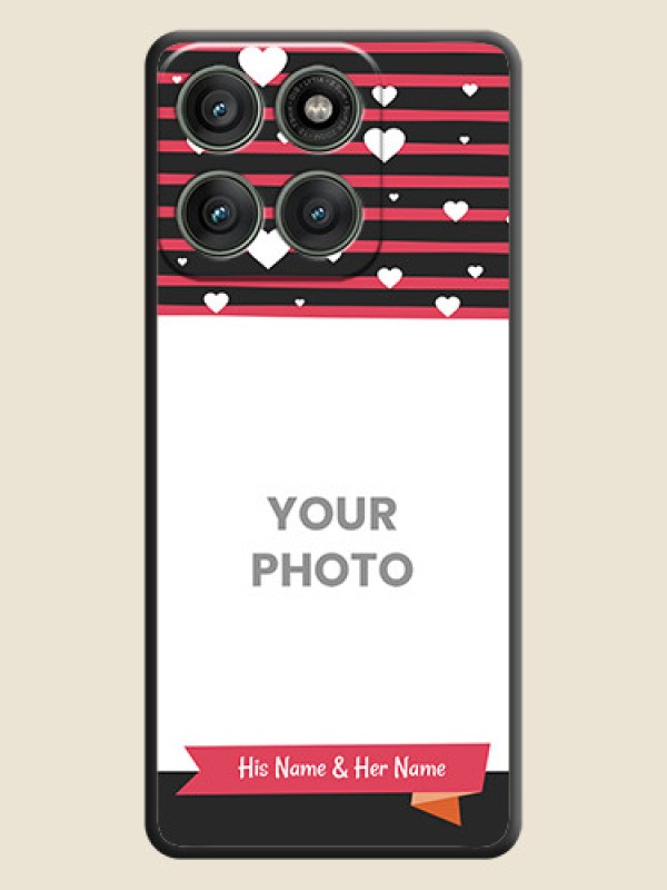 Custom White Color Love Symbols with Pink Lines Pattern On Space Black Custom Soft Matte Mobile Back Cover - Motorola Edge 60 Pro 5G - alternate view