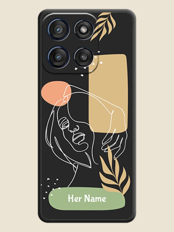 Custom Custom Text With Line Art Of Women & Leaves Design On Space Black Custom Soft Matte Mobile Back Cover - Motorola Edge 60 Stylus - alternate view