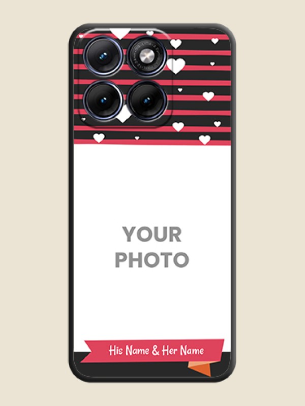 Custom White Color Love Symbols with Pink Lines Pattern On Space Black Custom Soft Matte Mobile Back Cover - Motorola Edge 70 5G - alternate view