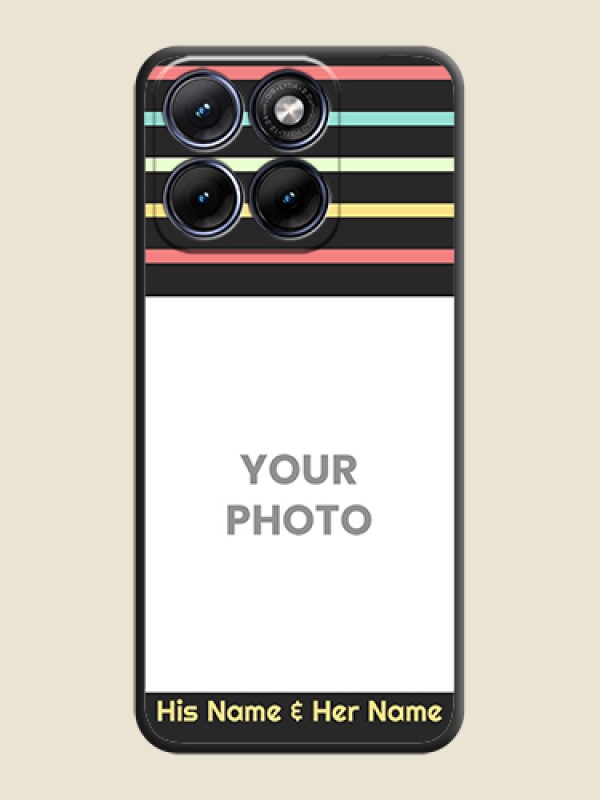 Custom Color Stripes with Photo and Text on Photo On Space Black Custom Soft Matte Mobile Back Cover - Motorola Edge 70 5G - alternate view