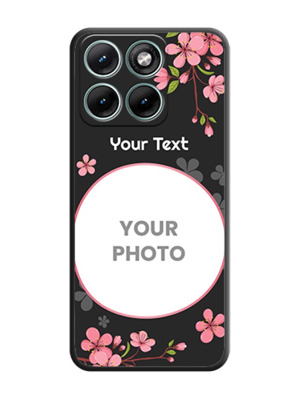 Custom Round Image with Pink Color Floral Design on Photo On Space Black Custom Soft Matte Mobile Back Cover - Motorola Edge 70 Fusion - alternate view