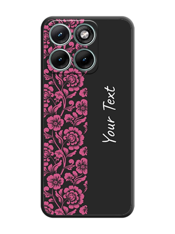 Custom Pink Floral Pattern Design With Custom Text On Space Black Custom Soft Matte Mobile Back Cover - Motorola Edge 70 Fusion - alternate view