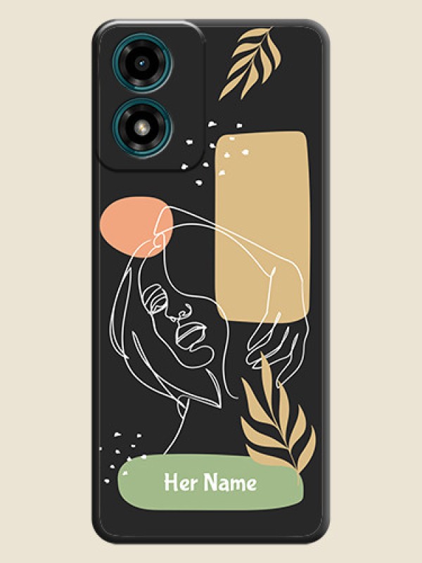 Custom Custom Text With Line Art Of Women & Leaves Design On Space Black Personalized Soft Matte Phone Covers - Motorola G04 - alternate view