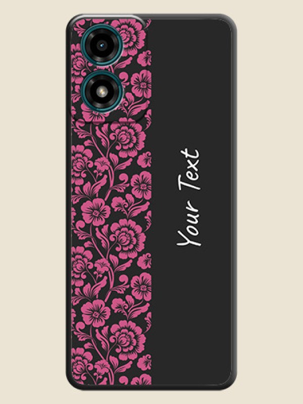 Custom Pink Floral Pattern Design With Custom Text On Space Black Personalized Soft Matte Phone Covers - Motorola G04 - alternate view