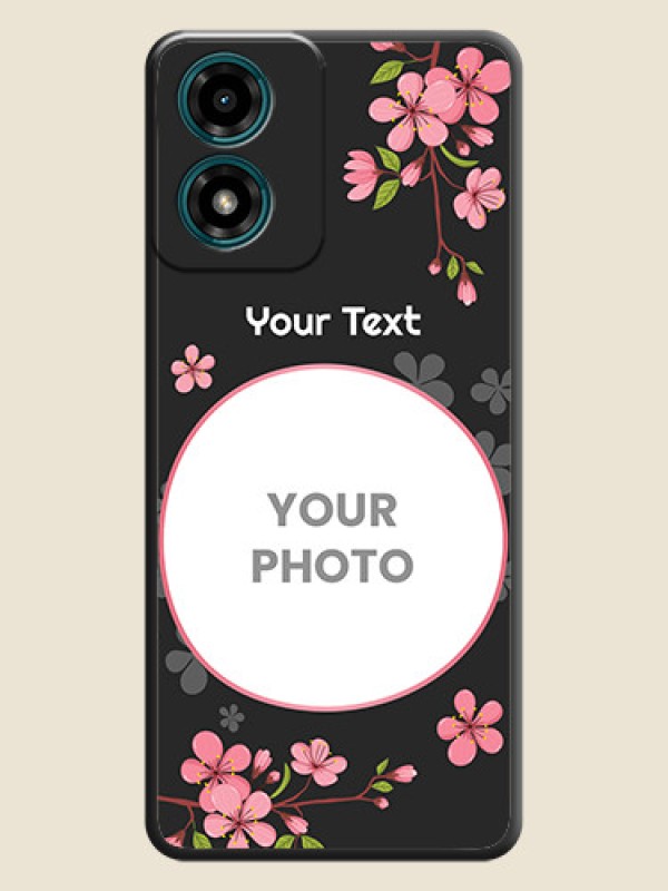 Custom Round Image with Pink Color Floral Design on Photo On Space Black Custom Soft Matte Mobile Back Cover - Motorola G04s - alternate view