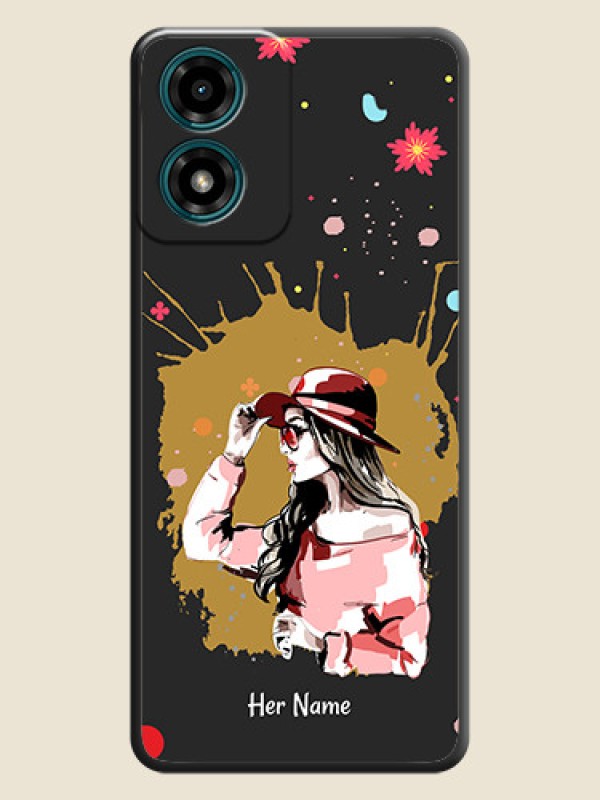 Custom Mordern Lady With Color Splash Background With Custom Text On Space Black Custom Soft Matte Mobile Back Cover - Motorola G04s - alternate view