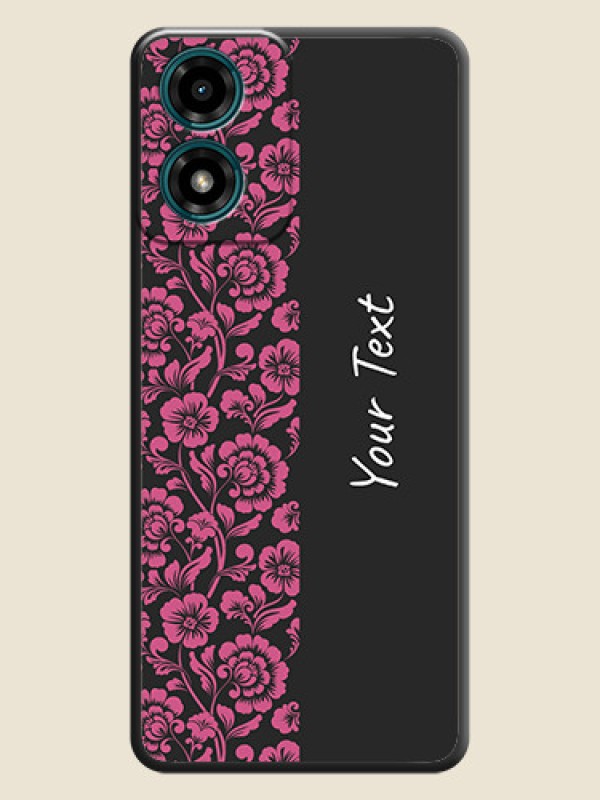 Custom Pink Floral Pattern Design With Custom Text On Space Black Custom Soft Matte Mobile Back Cover - Motorola G04s - alternate view