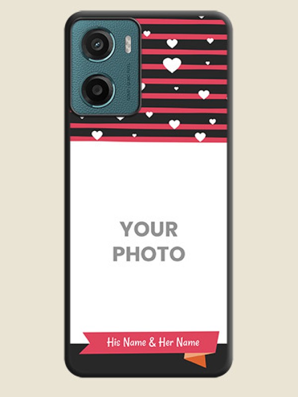 Custom White Color Love Symbols with Pink Lines Pattern On Space Black Custom Soft Matte Mobile Back Cover - Motorola G05 - alternate view