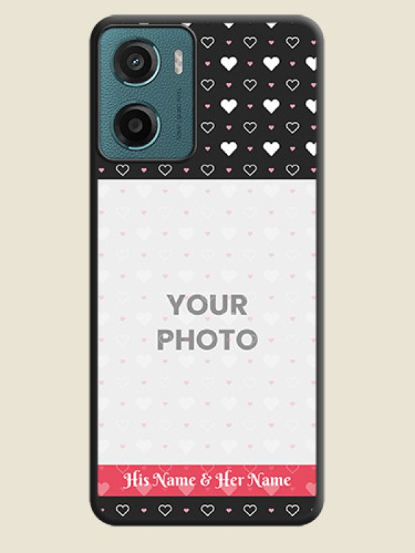 Custom White Color Love Symbols with Text Design on Photo On Space Black Custom Soft Matte Mobile Back Cover - Motorola G05 - alternate view