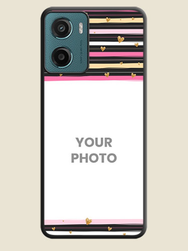 Custom Multicolor Lines and Golden Love Symbols Design on Photo On Space Black Custom Soft Matte Mobile Back Cover - Motorola G05 - alternate view