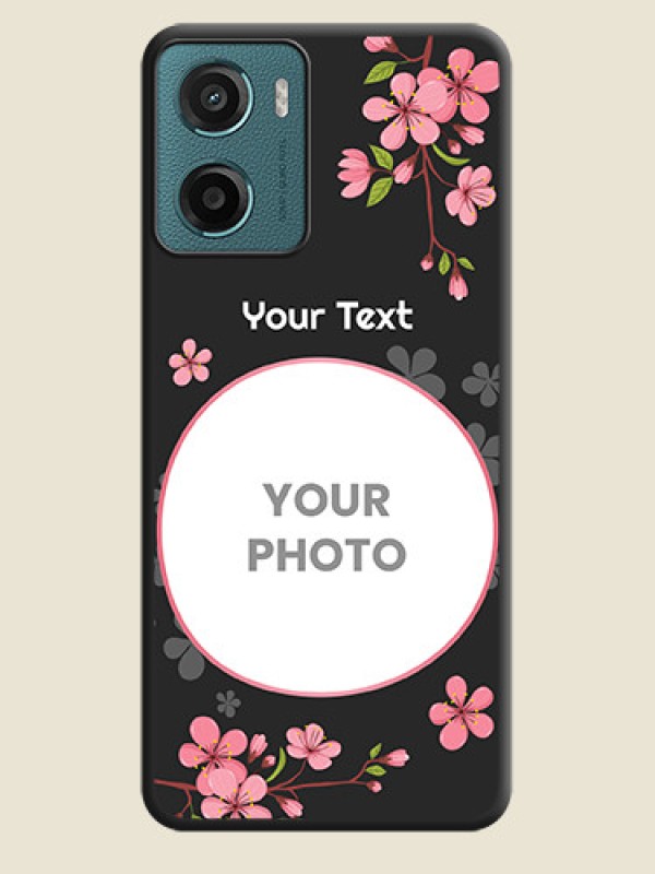 Custom Round Image with Pink Color Floral Design on Photo On Space Black Custom Soft Matte Mobile Back Cover - Motorola G05 - alternate view