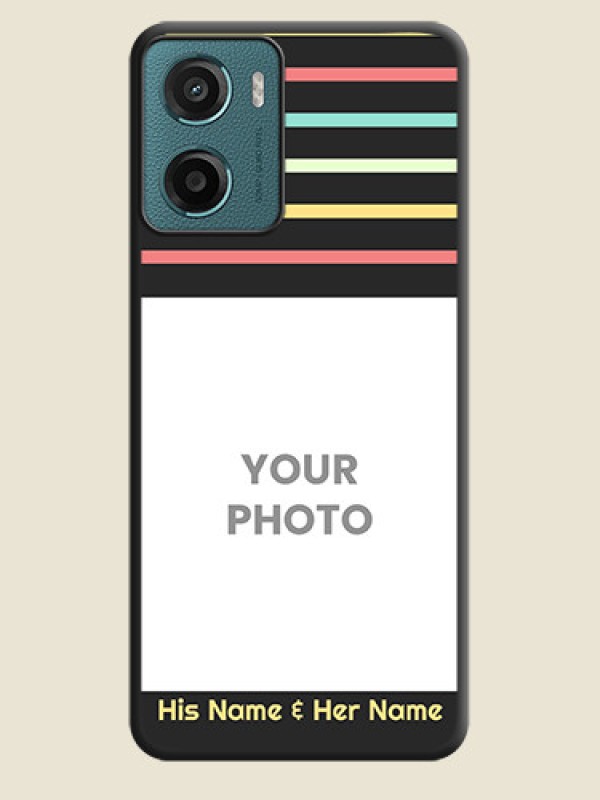 Custom Color Stripes with Photo and Text on Photo On Space Black Custom Soft Matte Mobile Back Cover - Motorola G05 - alternate view