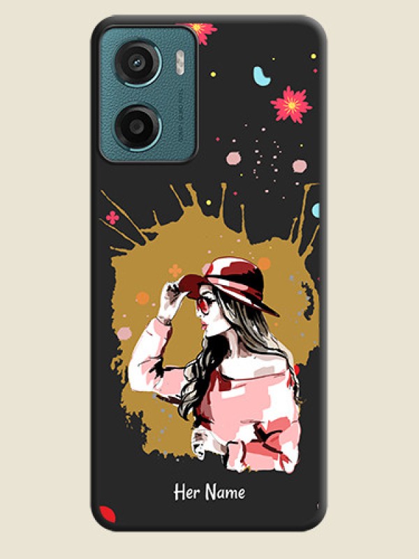 Custom Mordern Lady With Color Splash Background With Custom Text On Space Black Custom Soft Matte Mobile Back Cover - Motorola G05 - alternate view