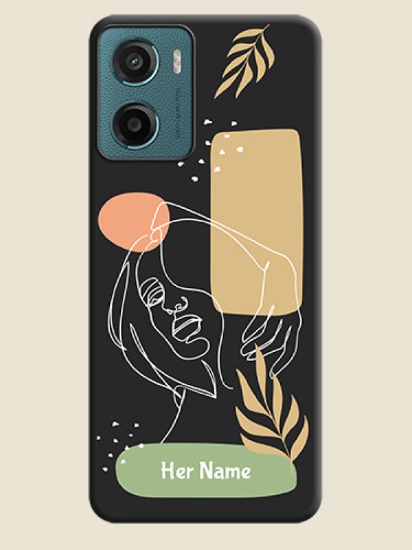Custom Custom Text With Line Art Of Women & Leaves Design On Space Black Custom Soft Matte Mobile Back Cover - Motorola G05 - alternate view