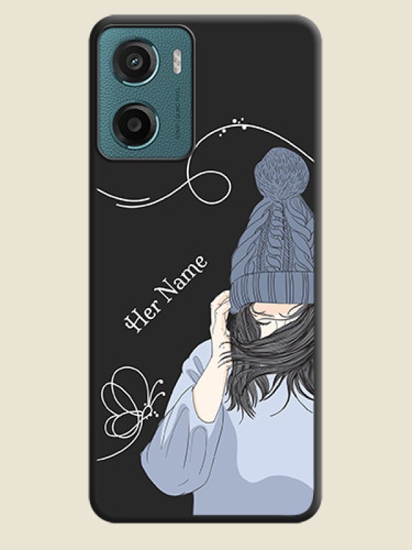 Custom Girl With Blue Winter Outfiit Custom Text Design On Space Black Custom Soft Matte Mobile Back Cover - Motorola G05 - alternate view