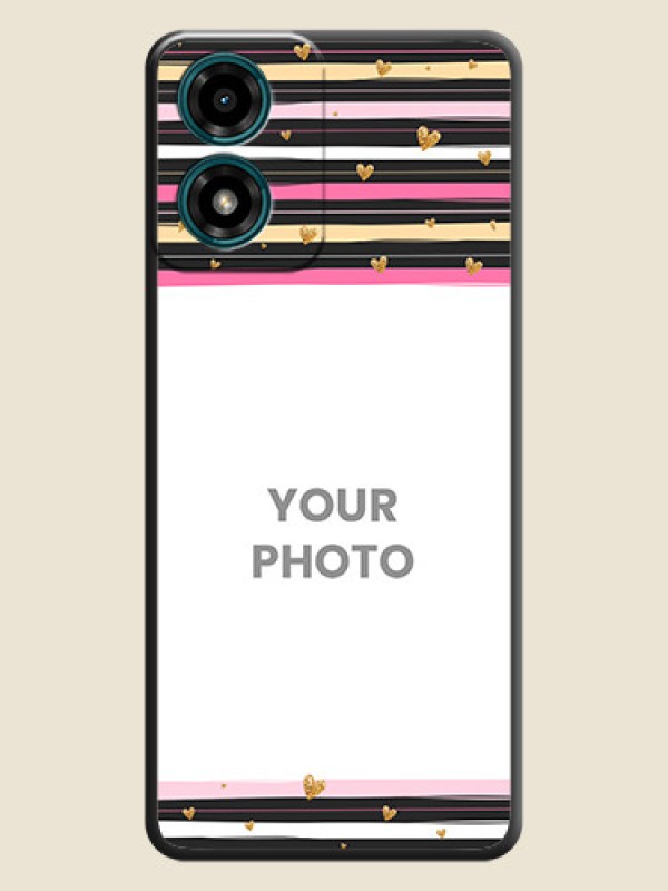 Custom Multicolor Lines and Golden Love Symbols Design - Photo on Space Black Soft Matte Mobile Cover - Motorola G24 Power - alternate view