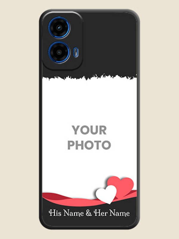 Custom Pink Color Love Shaped Ribbon Design with Text on Space Black Custom Soft Matte Phone Back Cover - Motorola G34 5G - alternate view