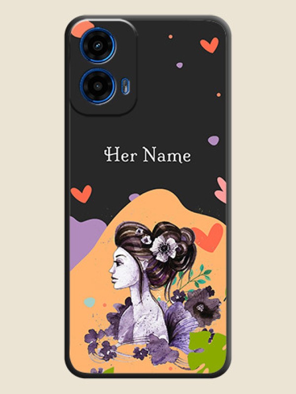 Custom Namecase For Her With Fancy Lady Image On Space Black Personalized Soft Matte Phone Covers - Motorola G34 5G - alternate view