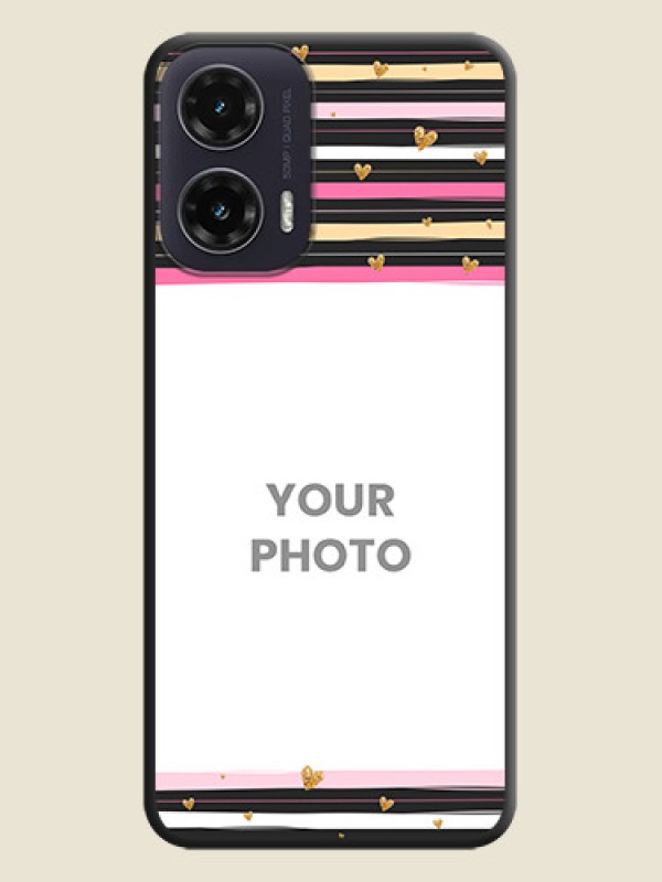 Custom Multicolor Lines and Golden Love Symbols Design on Photo On Space Black Custom Soft Matte Mobile Back Cover - Motorola G35 5G - alternate view