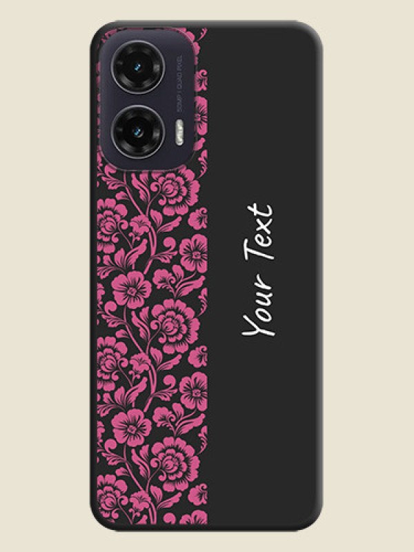 Custom Pink Floral Pattern Design With Custom Text On Space Black Custom Soft Matte Mobile Back Cover - Motorola G35 5G - alternate view