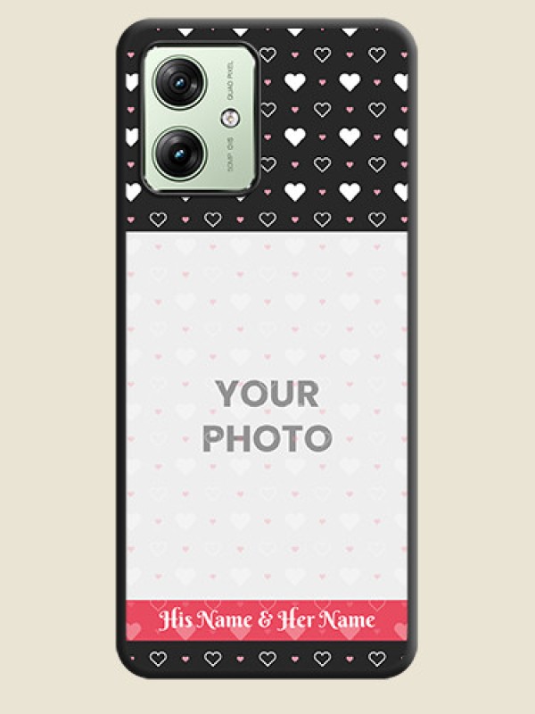 Custom White Color Love Symbols with Text Design on Photo On Space Black Custom Soft Matte Mobile Back Cover - Motorola G54 5G - alternate view