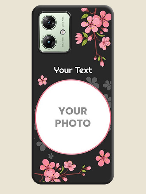 Custom Round Image with Pink Color Floral Design on Photo On Space Black Custom Soft Matte Mobile Back Cover - Motorola G54 5G - alternate view