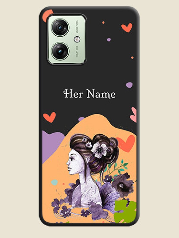 Custom Namecase For Her With Fancy Lady Image On Space Black Custom Soft Matte Mobile Back Cover - Motorola G54 5G - alternate view