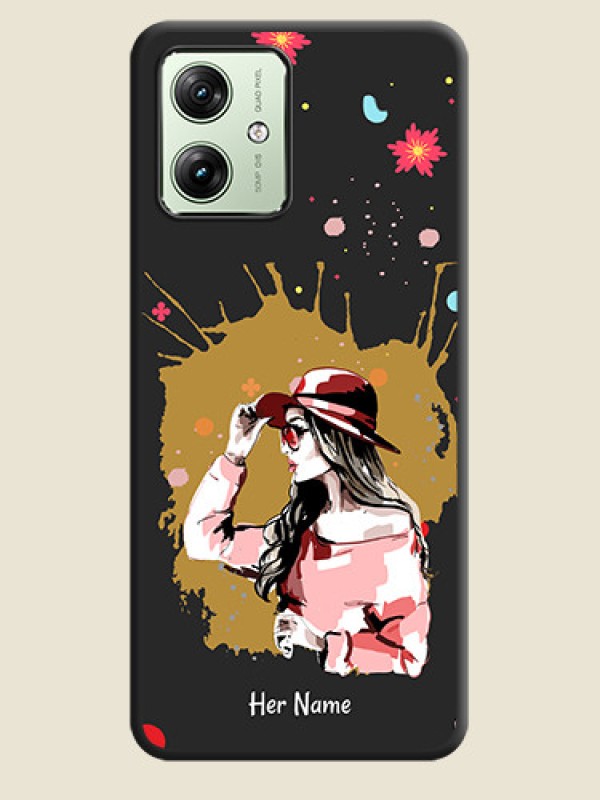 Custom Mordern Lady With Color Splash Background With Custom Text On Space Black Custom Soft Matte Mobile Back Cover - Motorola G54 5G - alternate view
