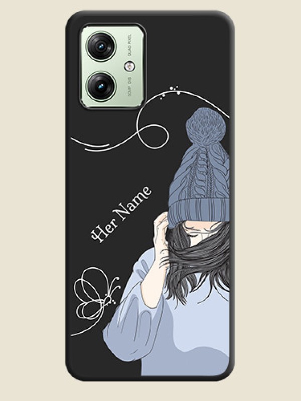 Custom Girl With Blue Winter Outfiit Custom Text Design On Space Black Custom Soft Matte Mobile Back Cover - Motorola G54 5G - alternate view