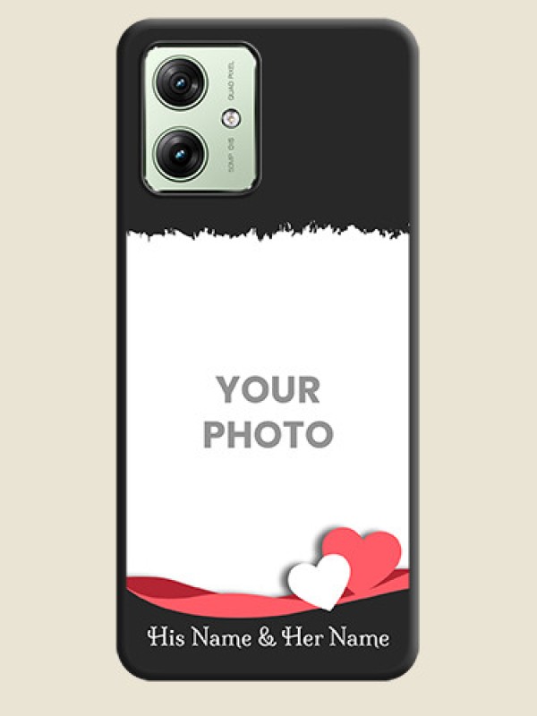 Custom Pink Color Love Shaped Ribbon Design with Text on Space Black Custom Soft Matte Phone Back Cover - Motorola G64 5G - alternate view