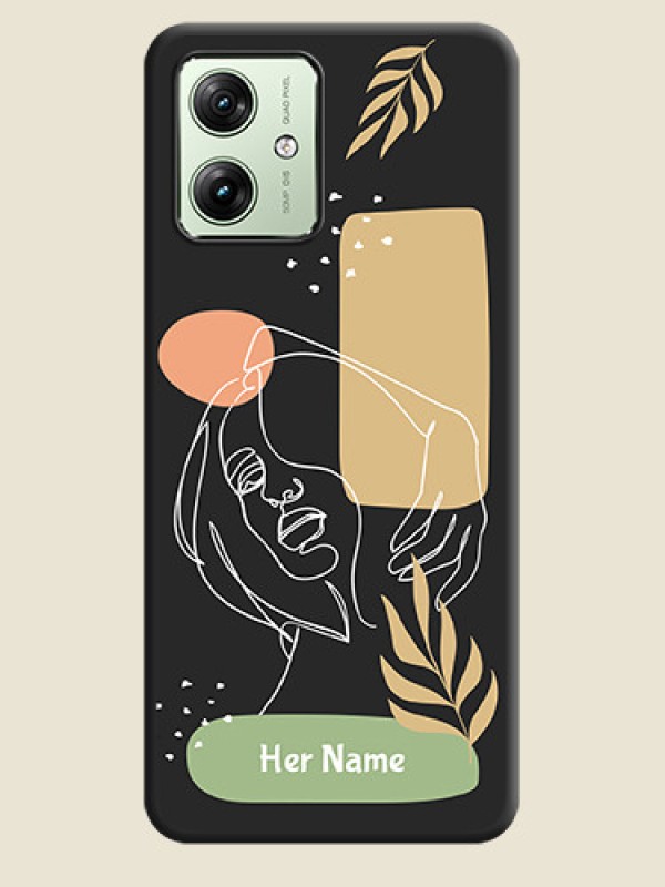 Custom Custom Text With Line Art Of Women & Leaves Design On Space Black Personalized Soft Matte Phone Covers - Motorola G64 5G - alternate view