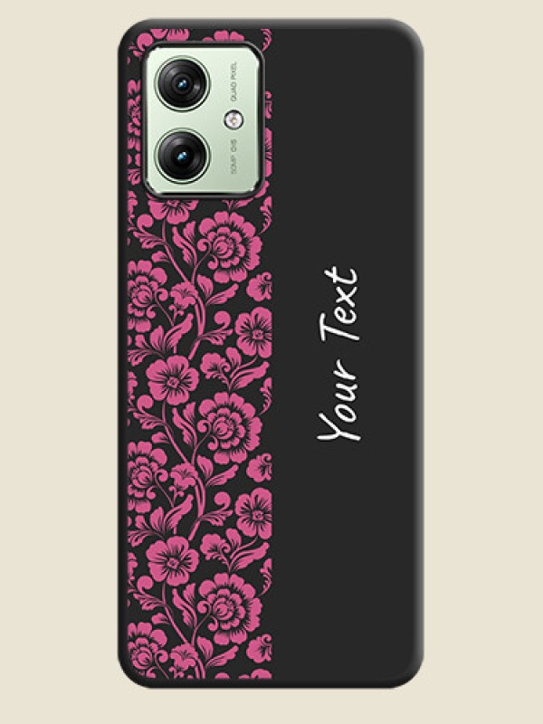 Custom Pink Floral Pattern Design With Custom Text On Space Black Personalized Soft Matte Phone Covers - Motorola G64 5G - alternate view