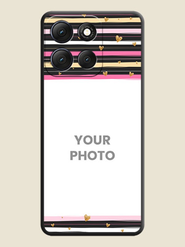 Custom Multicolor Lines and Golden Love Symbols Design on Photo On Space Black Custom Soft Matte Mobile Back Cover - Motorola G86 Power 5G - alternate view