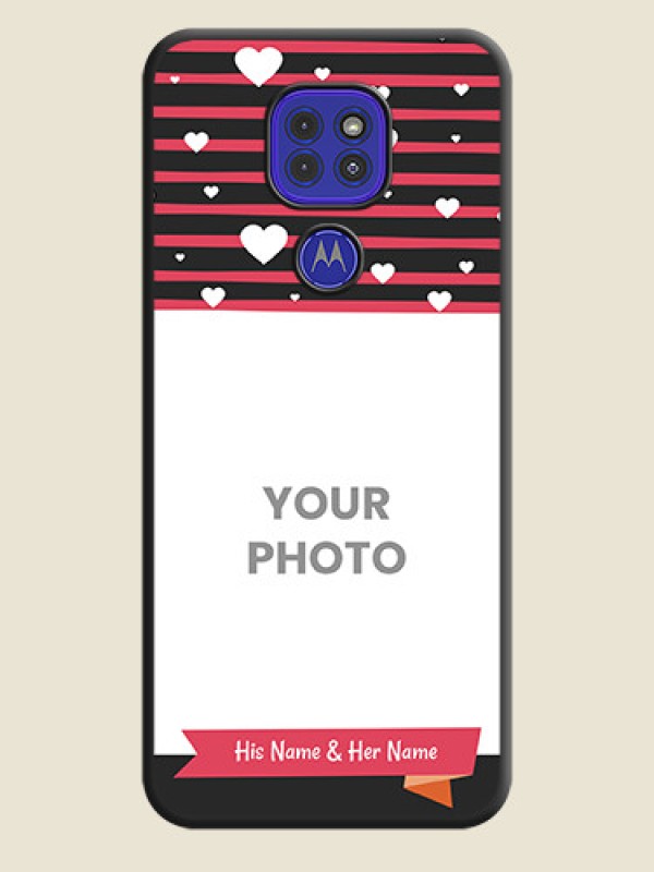 Custom White Color Love Symbols with Pink Lines Pattern on Space Black Custom Soft Matte Phone Cases - Motorola G9 - alternate view